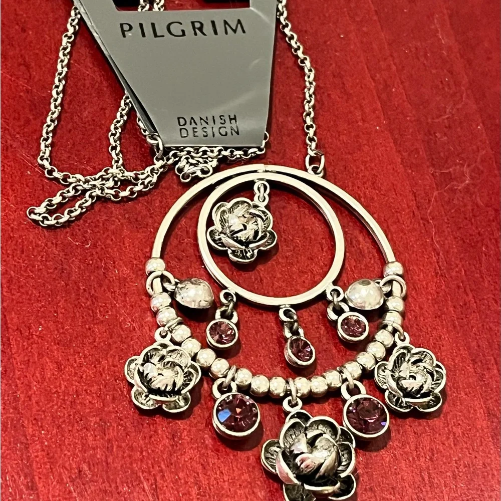 N134- NWT Pilgrim Danish Jewelry Flower Pendant Necklace 27” + 2” extender - Picture 6 of 11